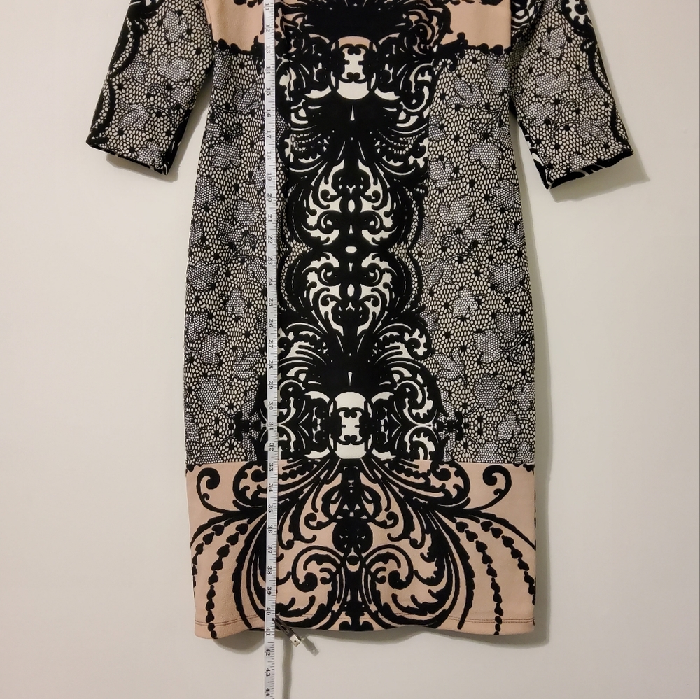 NWT! Rabbit Rabbit Rabbit Design Damask Print 3/4 Sleeve Sheath Dress Size 4 - Picture 4 of 10